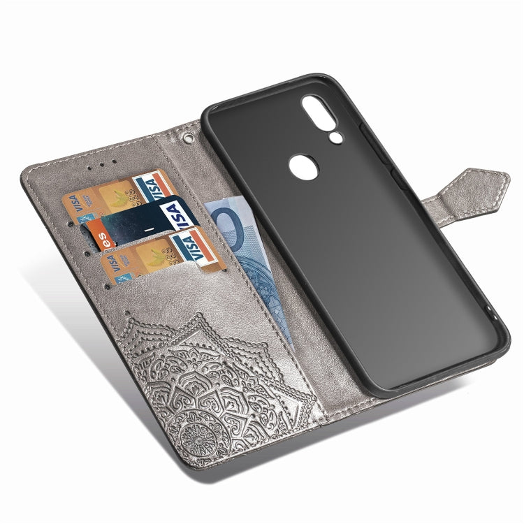 For Xiaomi Redmi 7 Halfway Mandala Embossing Pattern Horizontal Flip Leather Case with Holder & Card Slots & Wallet & Lanyard