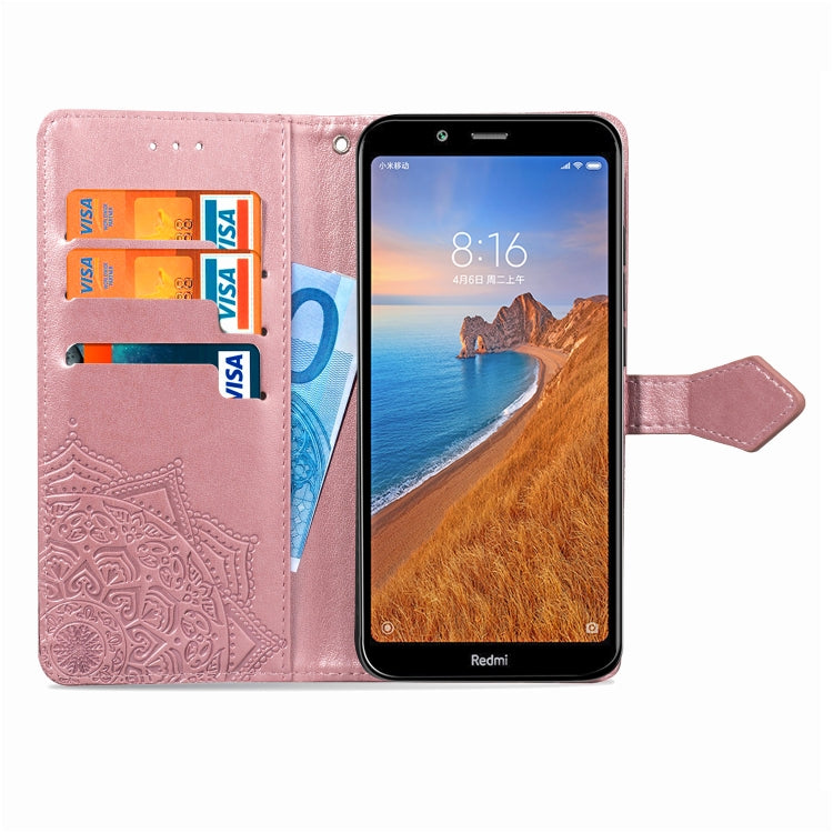 For Xiaomi Redmi 7A Halfway Mandala Embossing Pattern Horizontal Flip Leather Case with Holder & Card Slots & Wallet & Lanyard