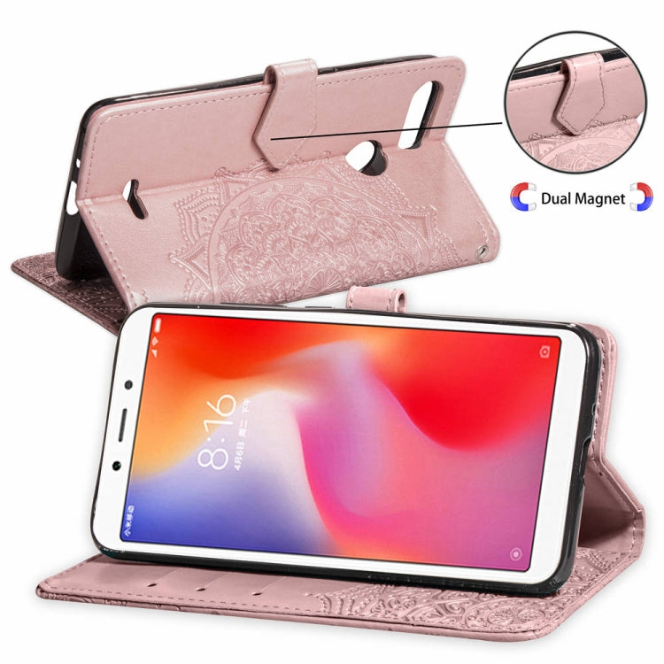 For Xiaomi Redmi 6A / Redmi 6 Halfway Mandala Embossing Pattern Horizontal Flip Leather Case with Holder & Card Slots & Wallet & Lanyard