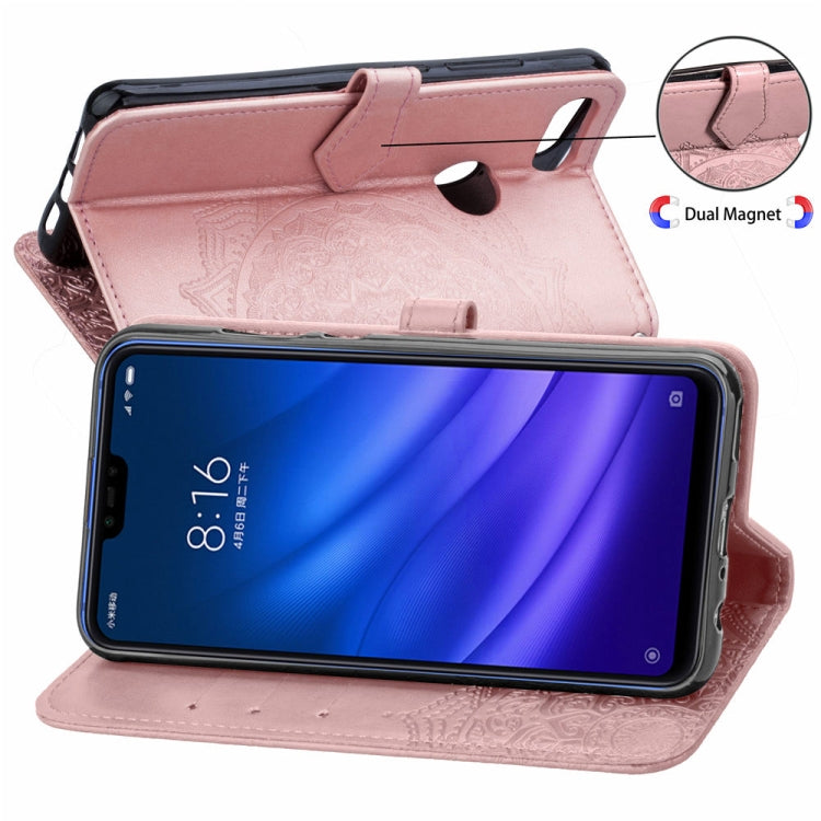 For Xiaomi Mi 8 Lite Halfway Mandala Embossing Pattern Horizontal Flip Leather Case with Holder & Card Slots & Wallet & Lanyard