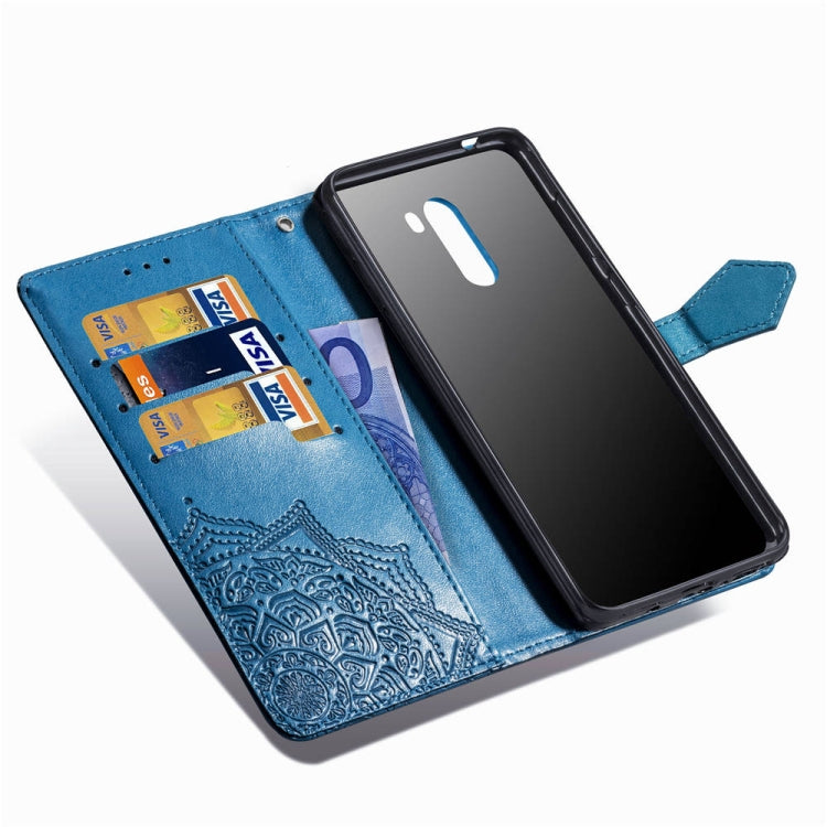 For Xiaomi Pocophone F1 Halfway Mandala Embossing Pattern Horizontal Flip Leather Case with Holder & Card Slots & Wallet & Lanyard