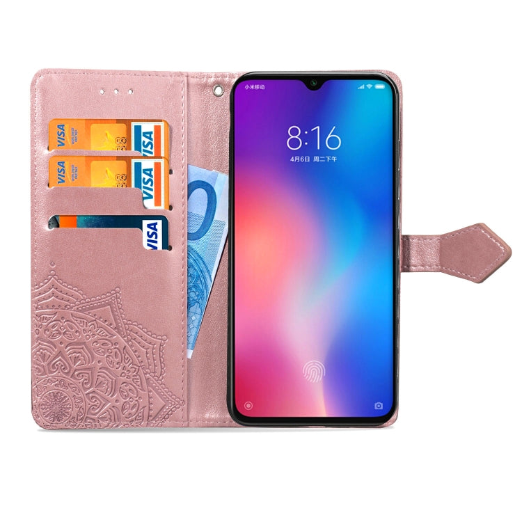 For Xiaomi Mi 9 SE Halfway Mandala Embossing Pattern Horizontal Flip Leather Case with Holder & Card Slots & Wallet & Lanyard