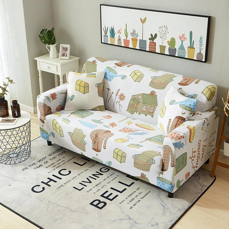 Double Seat Four Seasons Printing Full Coverage Elastic Non-slip Sofa Cover