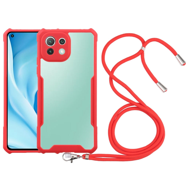 For Xiaomi Mi 11 Lite Acrylic + Color TPU Shockproof Case with Neck Lanyard