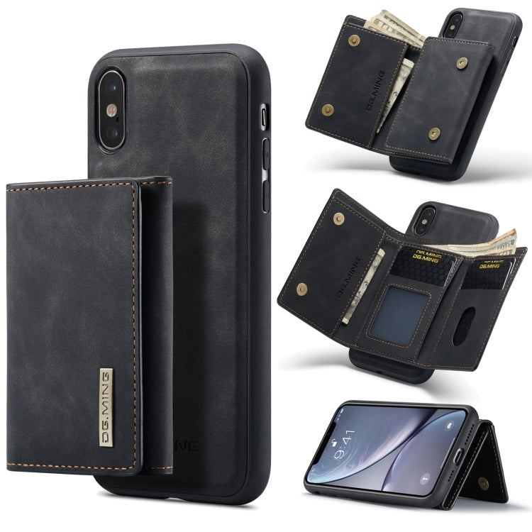 DG.MING M1 Series 3-Fold Multi Card Wallet  Back Cover Shockproof Case with Holder Function For iPhone XS