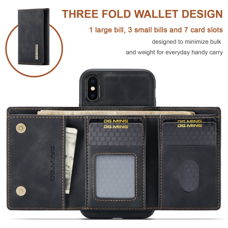 DG.MING M1 Series 3-Fold Multi Card Wallet  Back Cover Shockproof Case with Holder Function For iPhone XS
