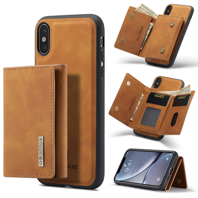 DG.MING M1 Series 3-Fold Multi Card Wallet  Back Cover Shockproof Case with Holder Function For iPhone XS