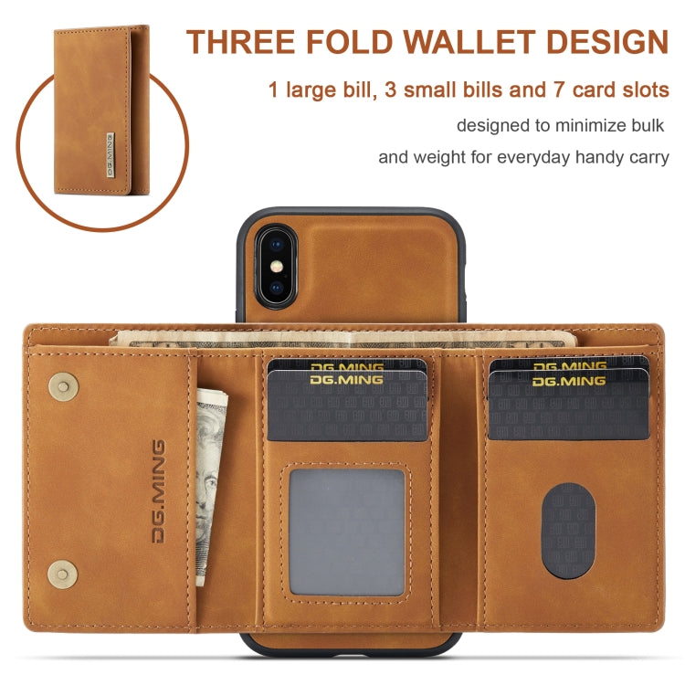 DG.MING M1 Series 3-Fold Multi Card Wallet  Back Cover Shockproof Case with Holder Function For iPhone XS