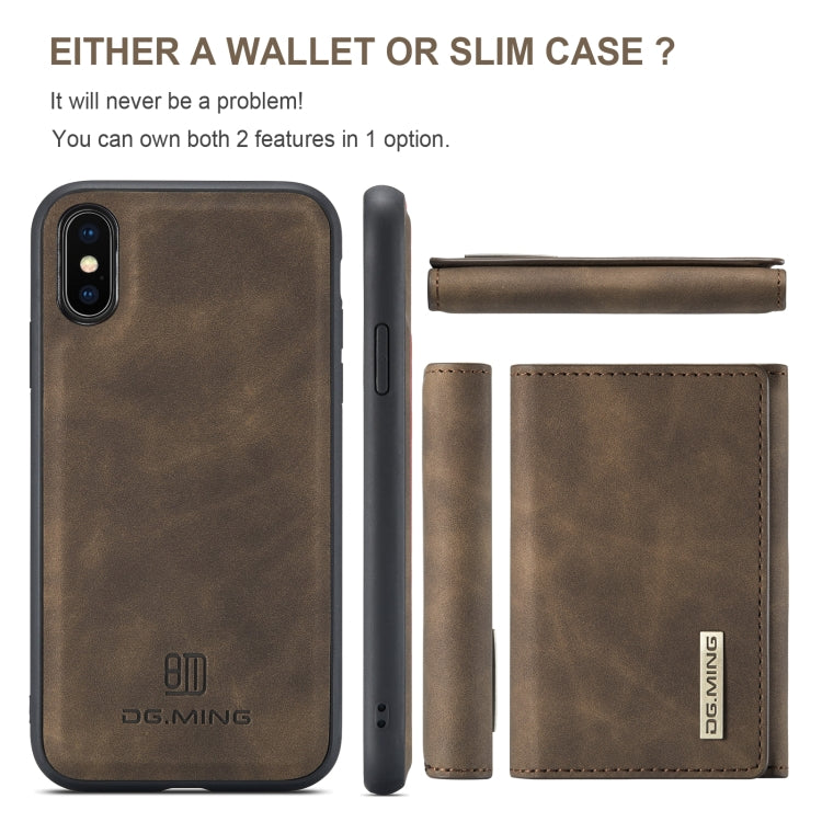 DG.MING M1 Series 3-Fold Multi Card Wallet  Back Cover Shockproof Case with Holder Function For iPhone XS