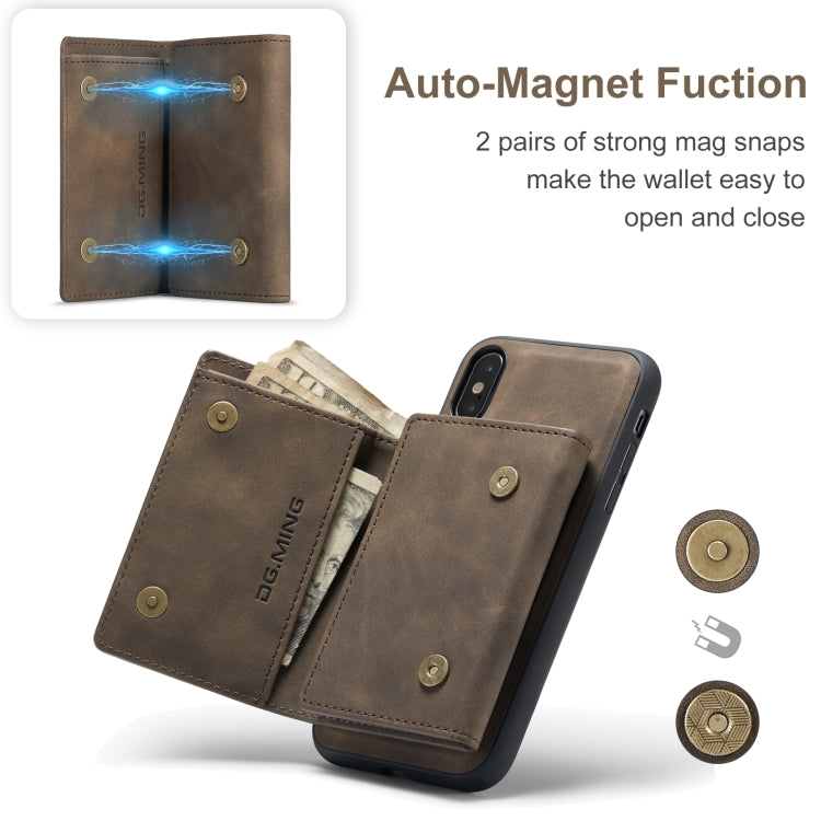 DG.MING M1 Series 3-Fold Multi Card Wallet  Back Cover Shockproof Case with Holder Function For iPhone XS