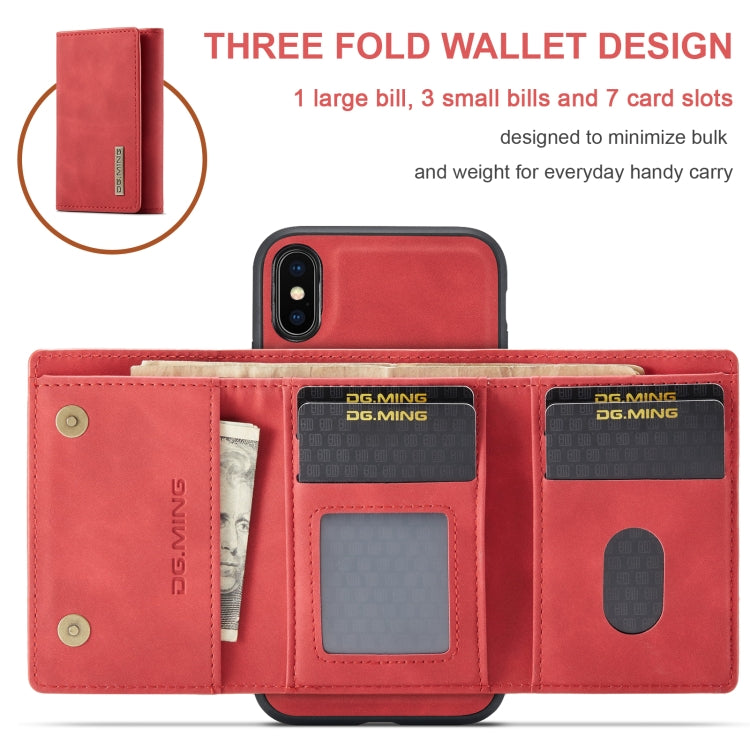 DG.MING M1 Series 3-Fold Multi Card Wallet  Back Cover Shockproof Case with Holder Function For iPhone XS