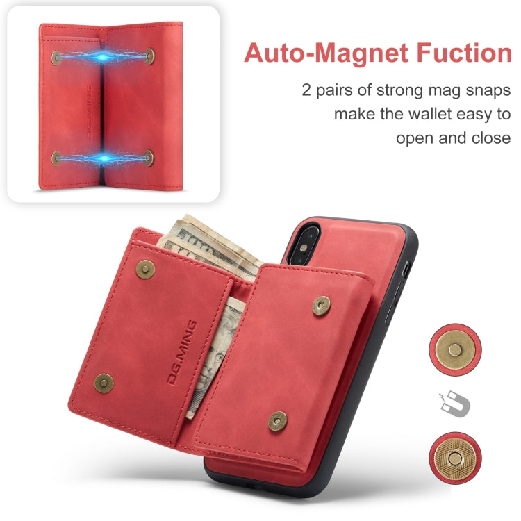 DG.MING M1 Series 3-Fold Multi Card Wallet  Back Cover Shockproof Case with Holder Function For iPhone XS