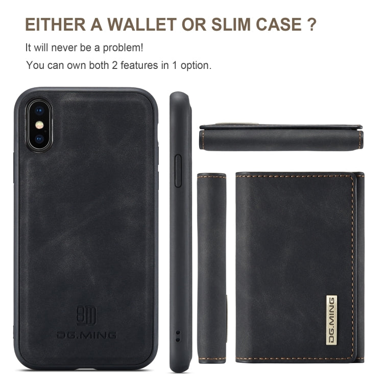 DG.MING M1 Series 3-Fold Multi Card Wallet  Back Cover Shockproof Case with Holder Function For iPhone XS Max