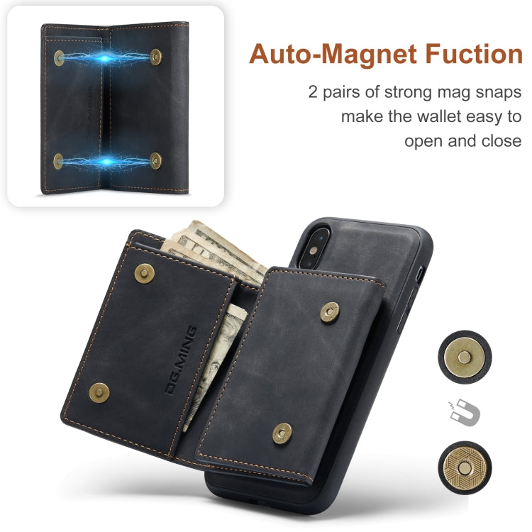 DG.MING M1 Series 3-Fold Multi Card Wallet  Back Cover Shockproof Case with Holder Function For iPhone XS Max