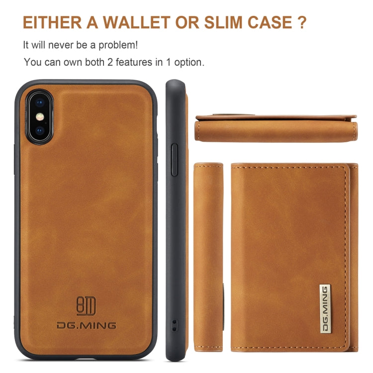 DG.MING M1 Series 3-Fold Multi Card Wallet  Back Cover Shockproof Case with Holder Function For iPhone XS Max