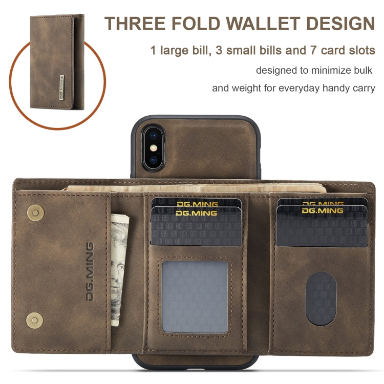DG.MING M1 Series 3-Fold Multi Card Wallet  Back Cover Shockproof Case with Holder Function For iPhone XS Max
