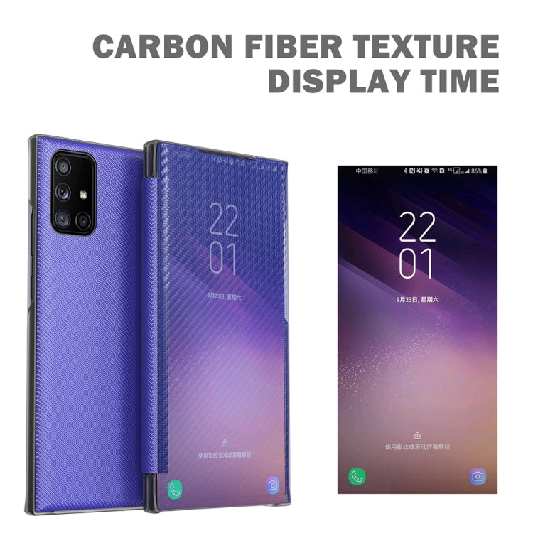 For Samsung Galaxy A71 Carbon Fiber Texture View Time Horizontal Flip Leather Case with Holder & Touch Call Display ID