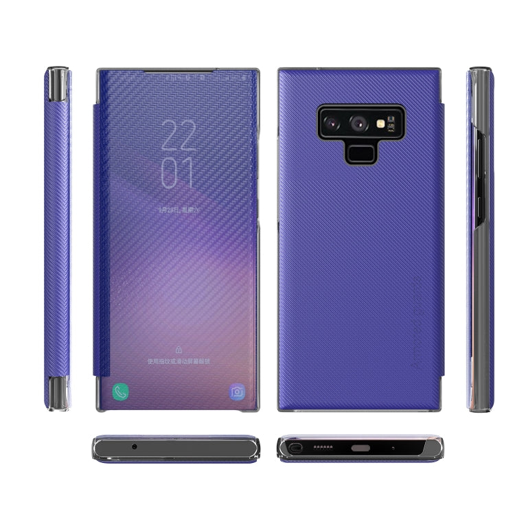 For Samsung Galaxy Note9 Carbon Fiber Texture View Time Horizontal Flip Leather Case with Holder & Touch Call Display ID
