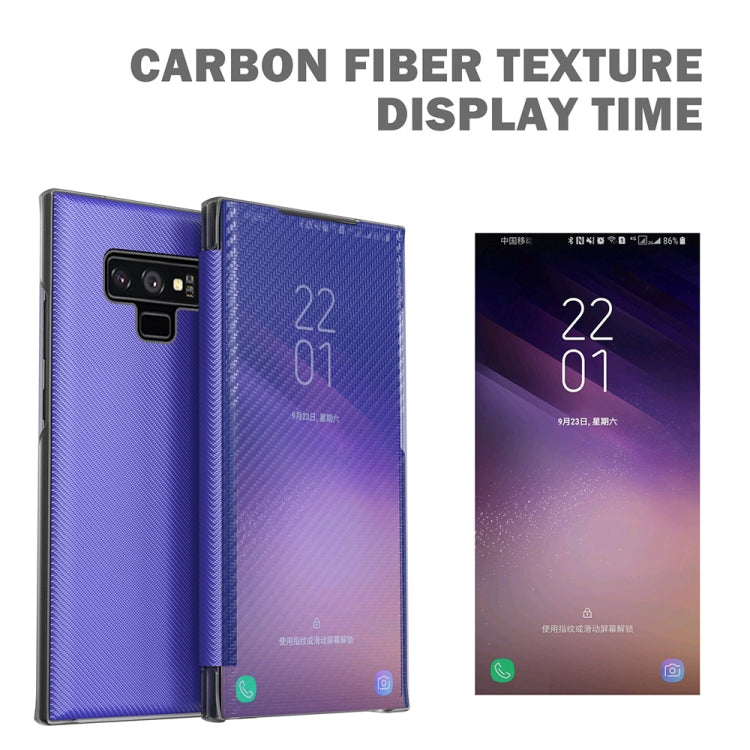 For Samsung Galaxy Note9 Carbon Fiber Texture View Time Horizontal Flip Leather Case with Holder & Touch Call Display ID