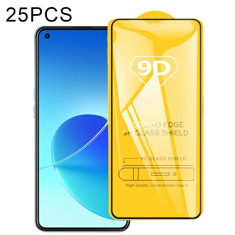 For OPPO Reno6 4G / Reno6 Z 25 PCS 9D Full Glue Full Screen Tempered Glass Film