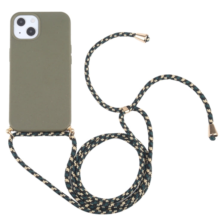 For iPhone 13 mini Wheat Straw Material + TPU Shockproof Case with Neck Lanyard