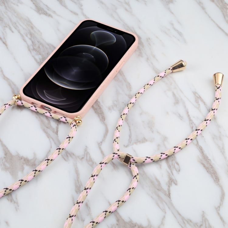For iPhone 13 mini Wheat Straw Material + TPU Shockproof Case with Neck Lanyard