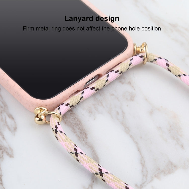 For iPhone 13 mini Wheat Straw Material + TPU Shockproof Case with Neck Lanyard