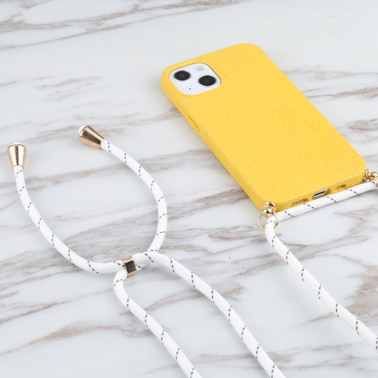 For iPhone 13 mini Wheat Straw Material + TPU Shockproof Case with Neck Lanyard
