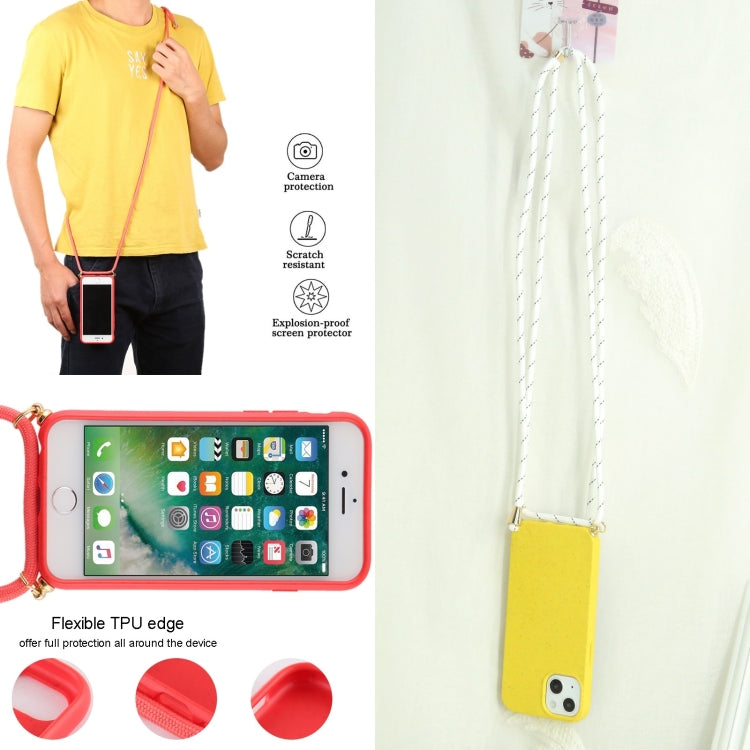 For iPhone 13 mini Wheat Straw Material + TPU Shockproof Case with Neck Lanyard