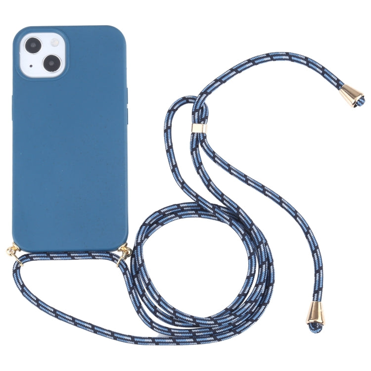 For iPhone 13 mini Wheat Straw Material + TPU Shockproof Case with Neck Lanyard