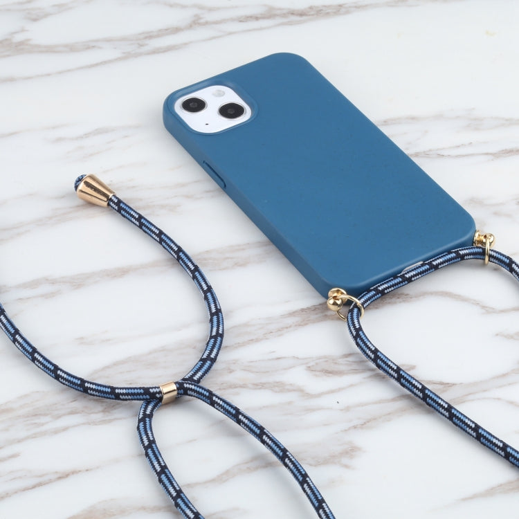 For iPhone 13 mini Wheat Straw Material + TPU Shockproof Case with Neck Lanyard