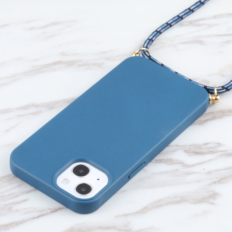 For iPhone 13 mini Wheat Straw Material + TPU Shockproof Case with Neck Lanyard