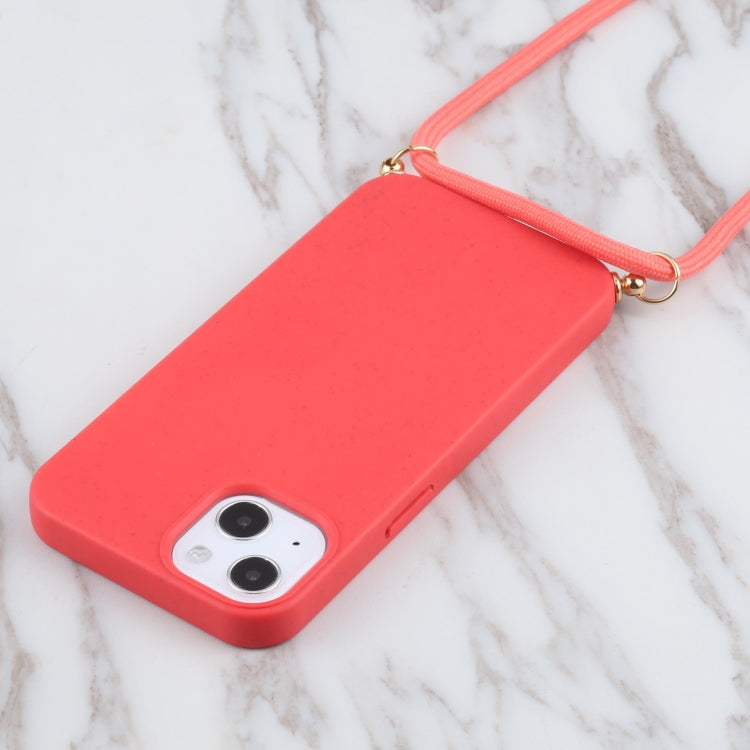 For iPhone 13 mini Wheat Straw Material + TPU Shockproof Case with Neck Lanyard
