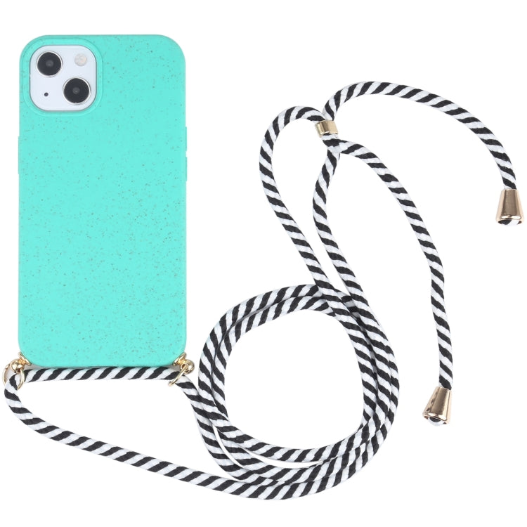 For iPhone 13 mini Wheat Straw Material + TPU Shockproof Case with Neck Lanyard