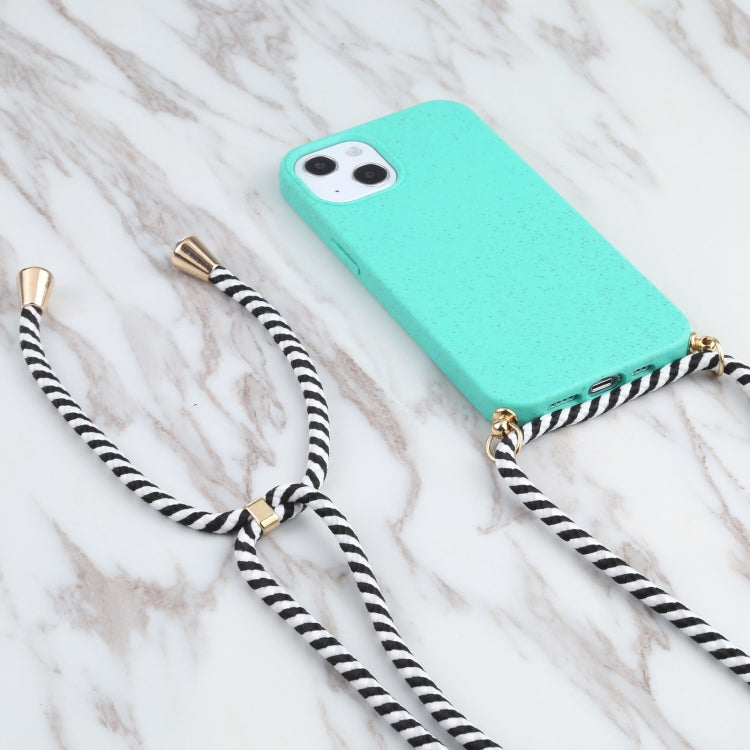 For iPhone 13 mini Wheat Straw Material + TPU Shockproof Case with Neck Lanyard