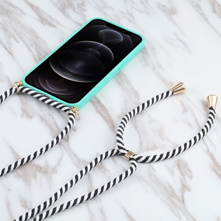 For iPhone 13 mini Wheat Straw Material + TPU Shockproof Case with Neck Lanyard