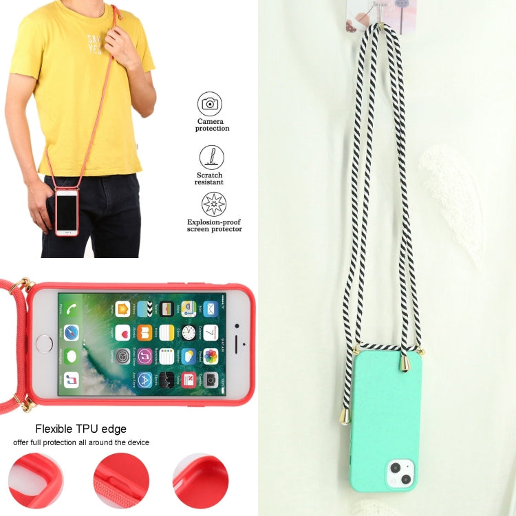For iPhone 13 mini Wheat Straw Material + TPU Shockproof Case with Neck Lanyard
