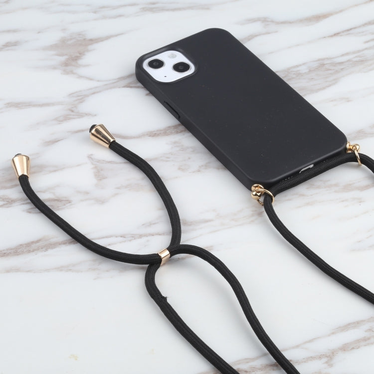 For iPhone 13 mini Wheat Straw Material + TPU Shockproof Case with Neck Lanyard