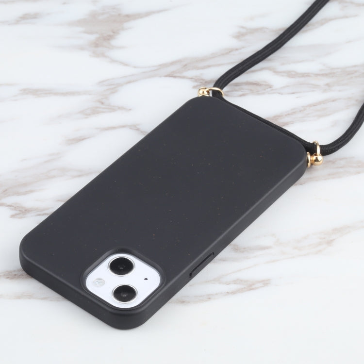 For iPhone 13 mini Wheat Straw Material + TPU Shockproof Case with Neck Lanyard