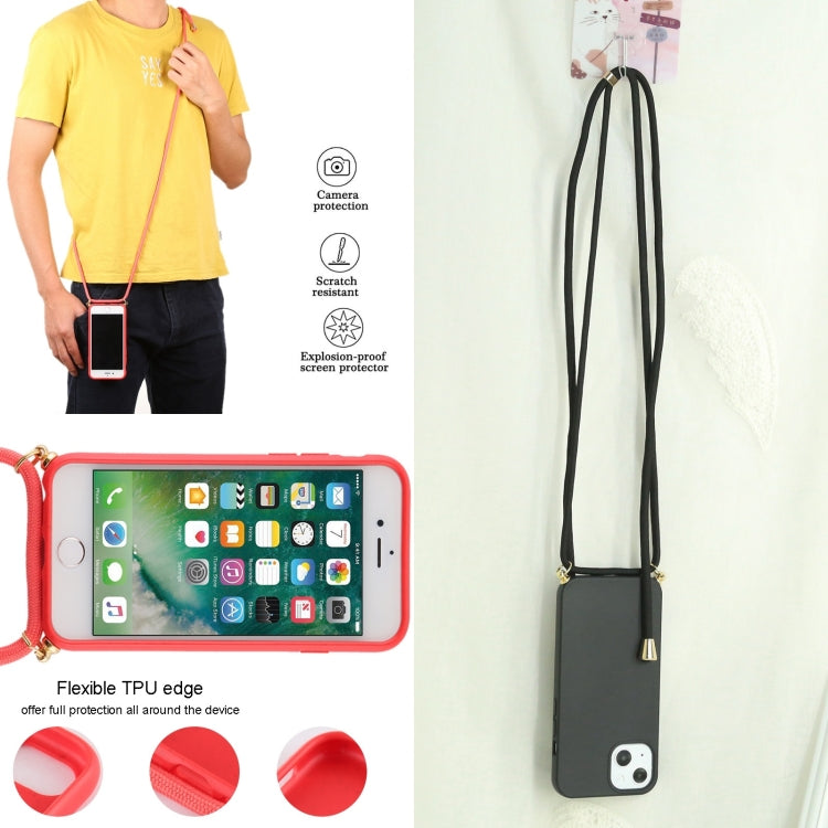 For iPhone 13 mini Wheat Straw Material + TPU Shockproof Case with Neck Lanyard