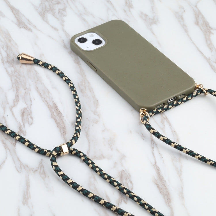 For iPhone 13 Wheat Straw Material + TPU Shockproof Case with Neck Lanyard