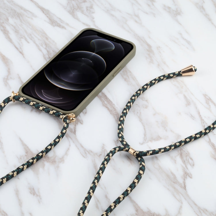 For iPhone 13 Wheat Straw Material + TPU Shockproof Case with Neck Lanyard