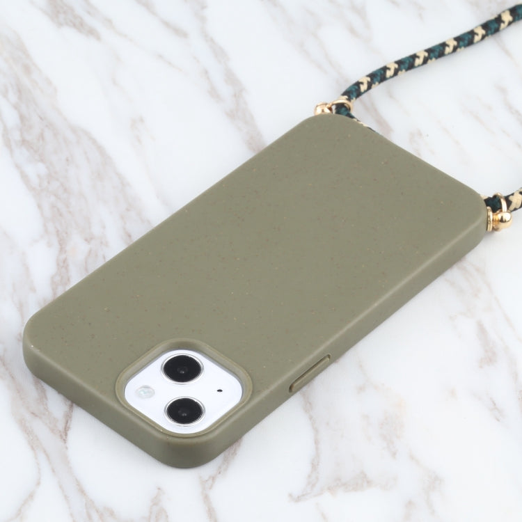 For iPhone 13 Wheat Straw Material + TPU Shockproof Case with Neck Lanyard