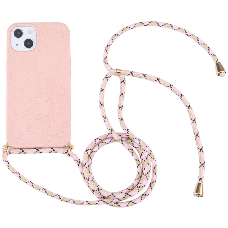 For iPhone 13 Wheat Straw Material + TPU Shockproof Case with Neck Lanyard