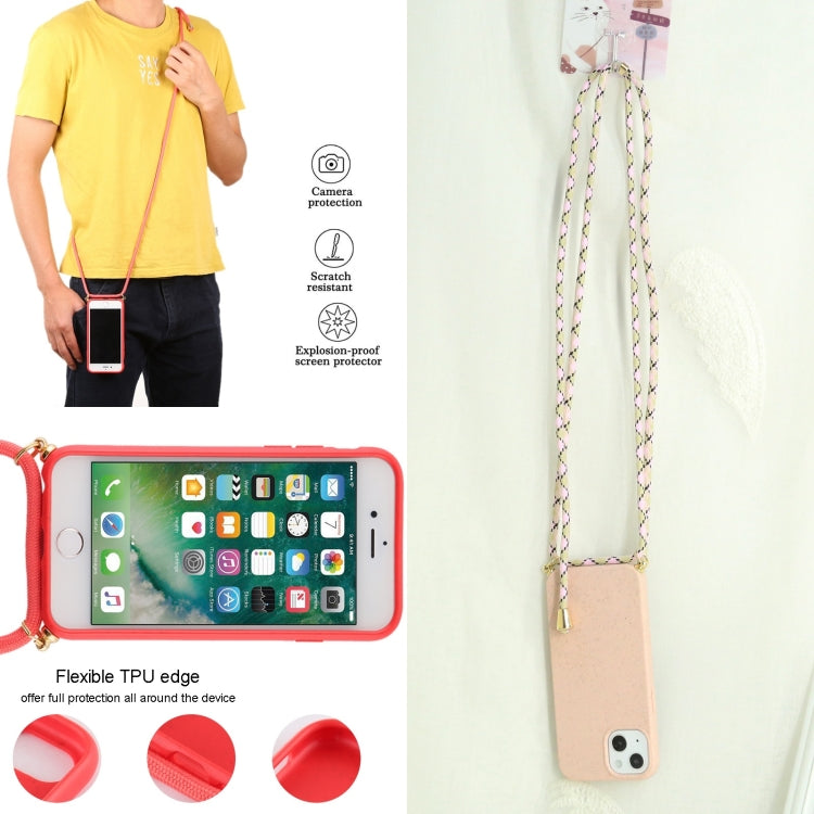For iPhone 13 Wheat Straw Material + TPU Shockproof Case with Neck Lanyard
