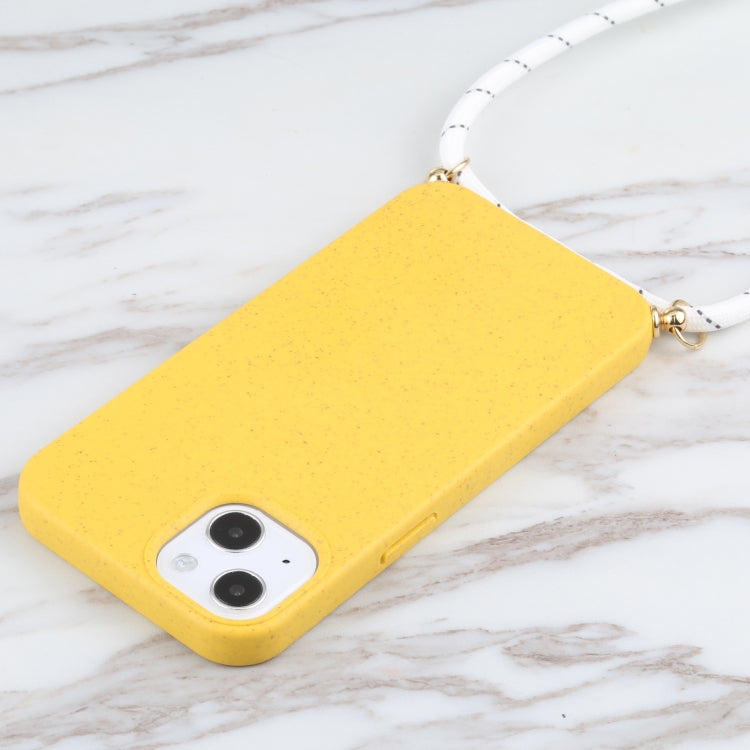For iPhone 13 Wheat Straw Material + TPU Shockproof Case with Neck Lanyard