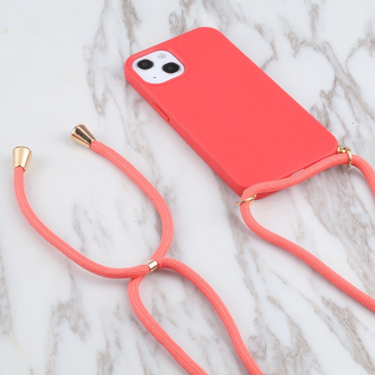 For iPhone 13 Wheat Straw Material + TPU Shockproof Case with Neck Lanyard