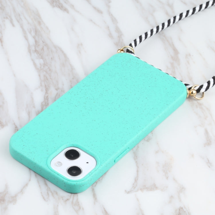 For iPhone 13 Wheat Straw Material + TPU Shockproof Case with Neck Lanyard