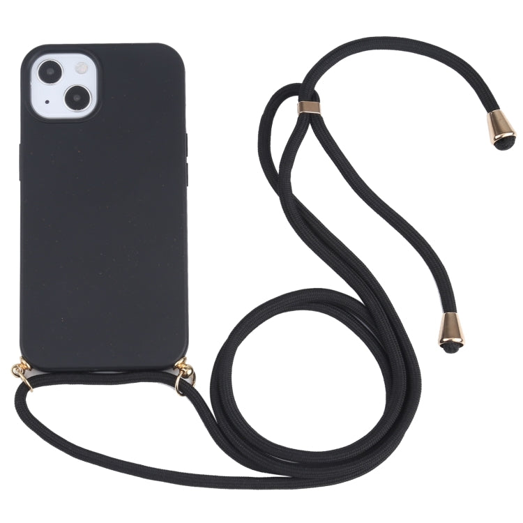For iPhone 13 Wheat Straw Material + TPU Shockproof Case with Neck Lanyard