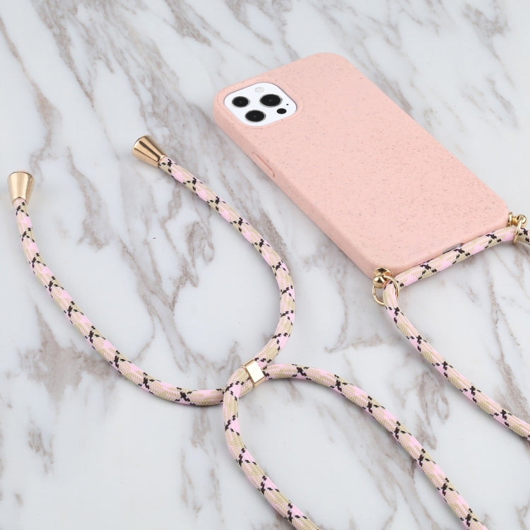 For iPhone 13 Pro Wheat Straw Material + TPU Shockproof Case with Neck Lanyard